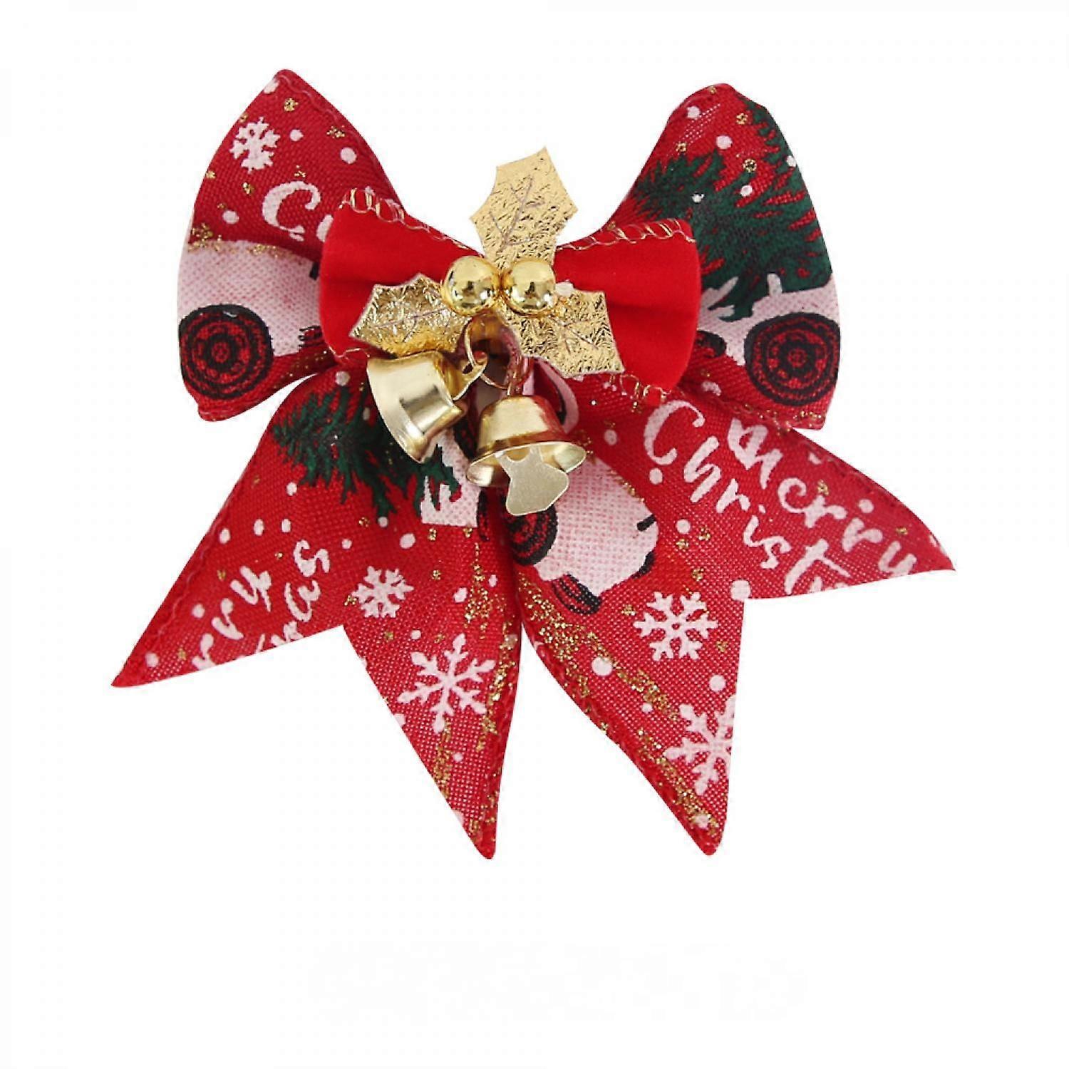JUSTUP 8 Pack Christmas Bow with Bells Mini Bowknot Christmas Tree Garland Hanging Ornaments Xmas Bow with Jingle Bells Style  G