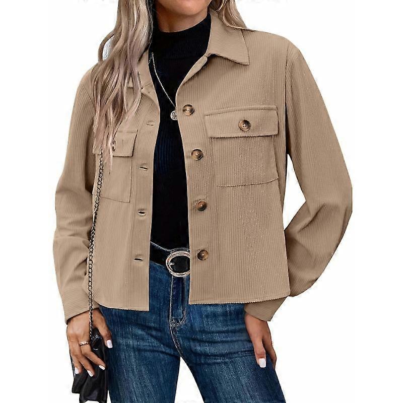 Corduroy Jacket Turndown Collar Women's Long Sleeved Single Breasted Coat Loose Casual Crop Top Short Top Fashion Autumn