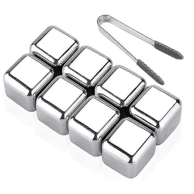 8 pcs Reusable Ice Cubes for Drinks - Stainless Steel Whiskey Stones - Cooling Metal Whiskey Rocks with Tongs - Chilling Stones for Wine,Vodka and Oth