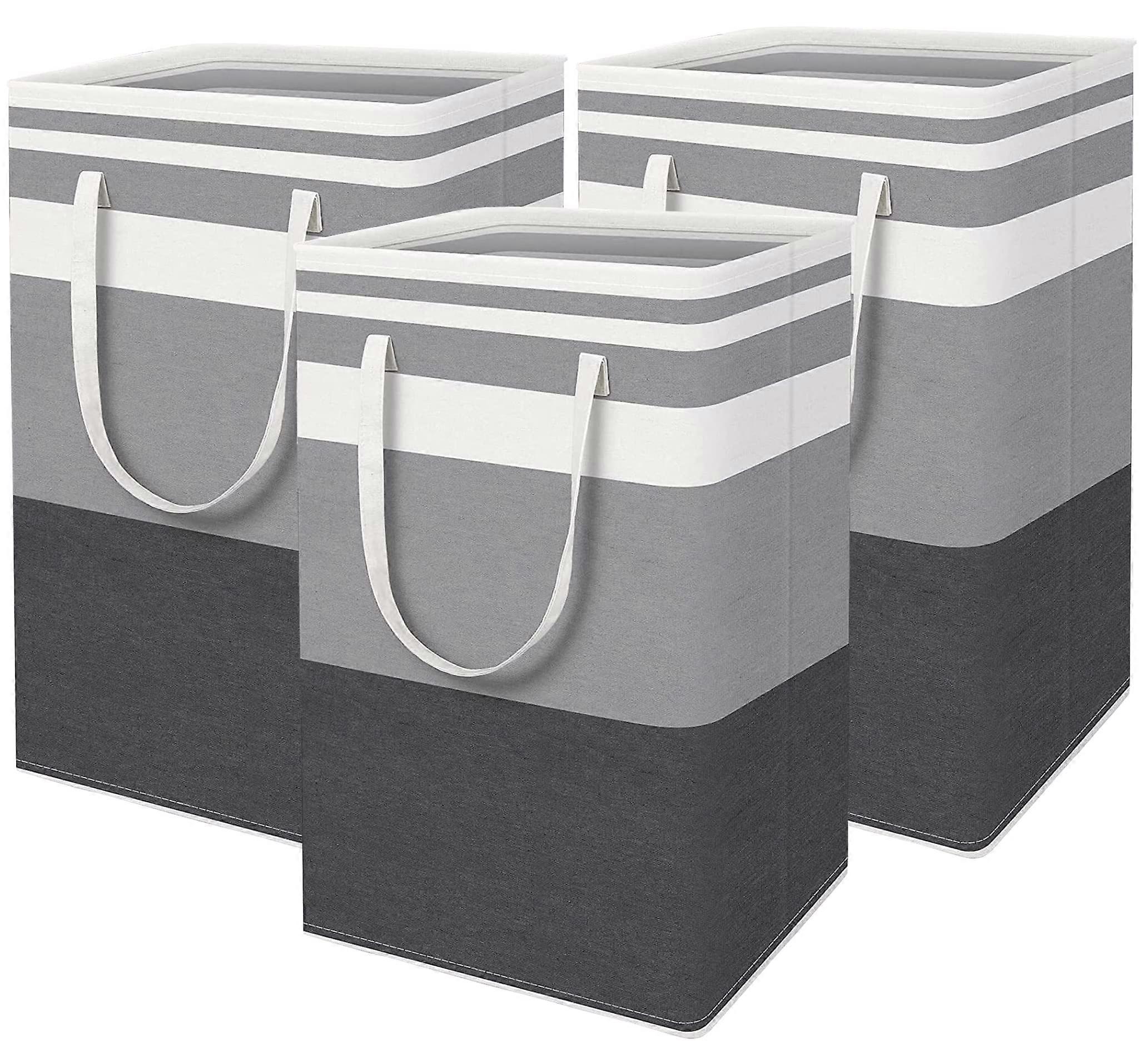 3-Pack Large Laundry Basket 75L Each Waterproof Freestanding Collapsible Tall Hamper with Extended Handles Gradient Grey
