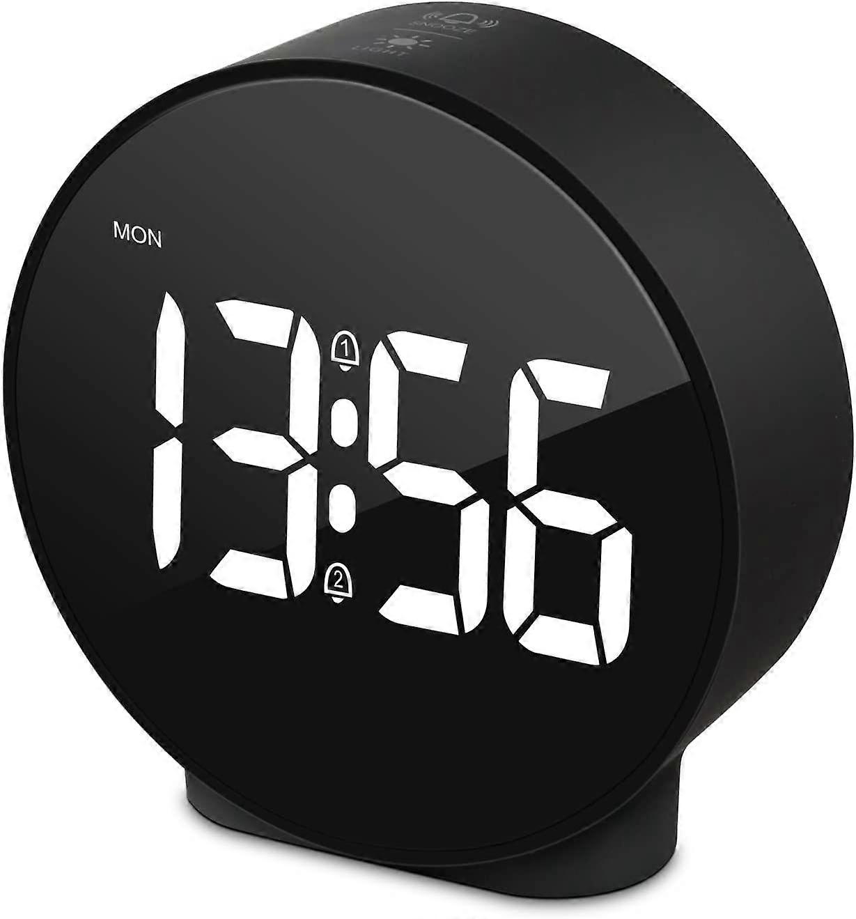Digital Alarm Clock Small Desk Clock Dual Alarm Snooze Dimmable Alarm Days Set 12/24H Week Display Corded Electric/Battery Operated 3.94inch Black(Bat