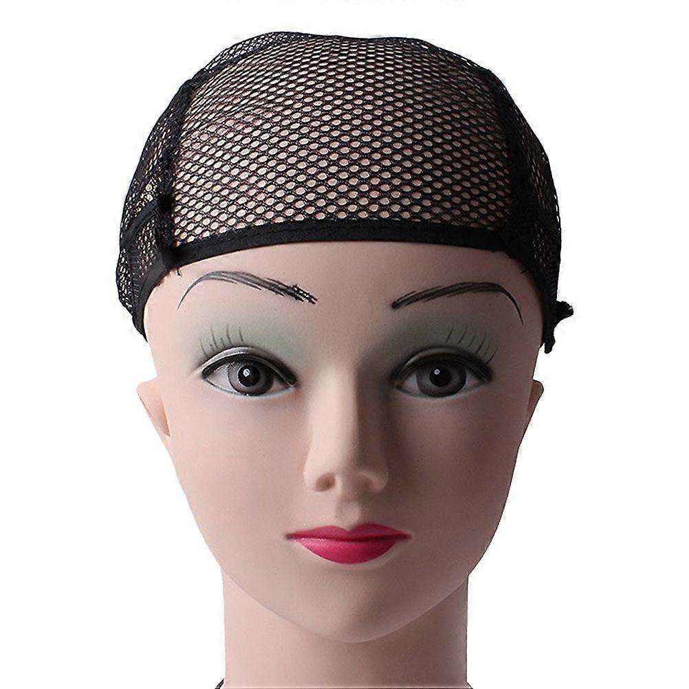 2PC Fixed Net Wig Caps Mesh Head Cover for Making Wigs Hair Weaving Stretch Adjustable Wig Net (Black)