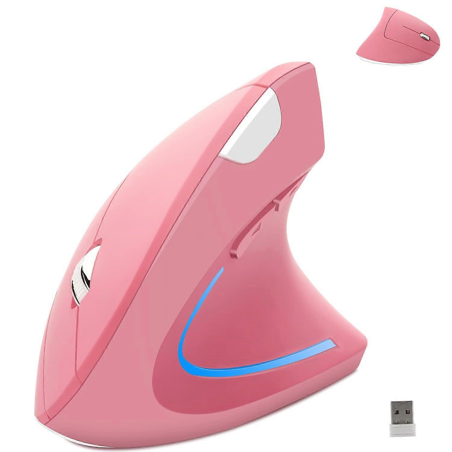 Wireless mouse ergonomic vertical mouse ergo high press optic light cord LED, 800/1200/1600 dpi, 6 button pink