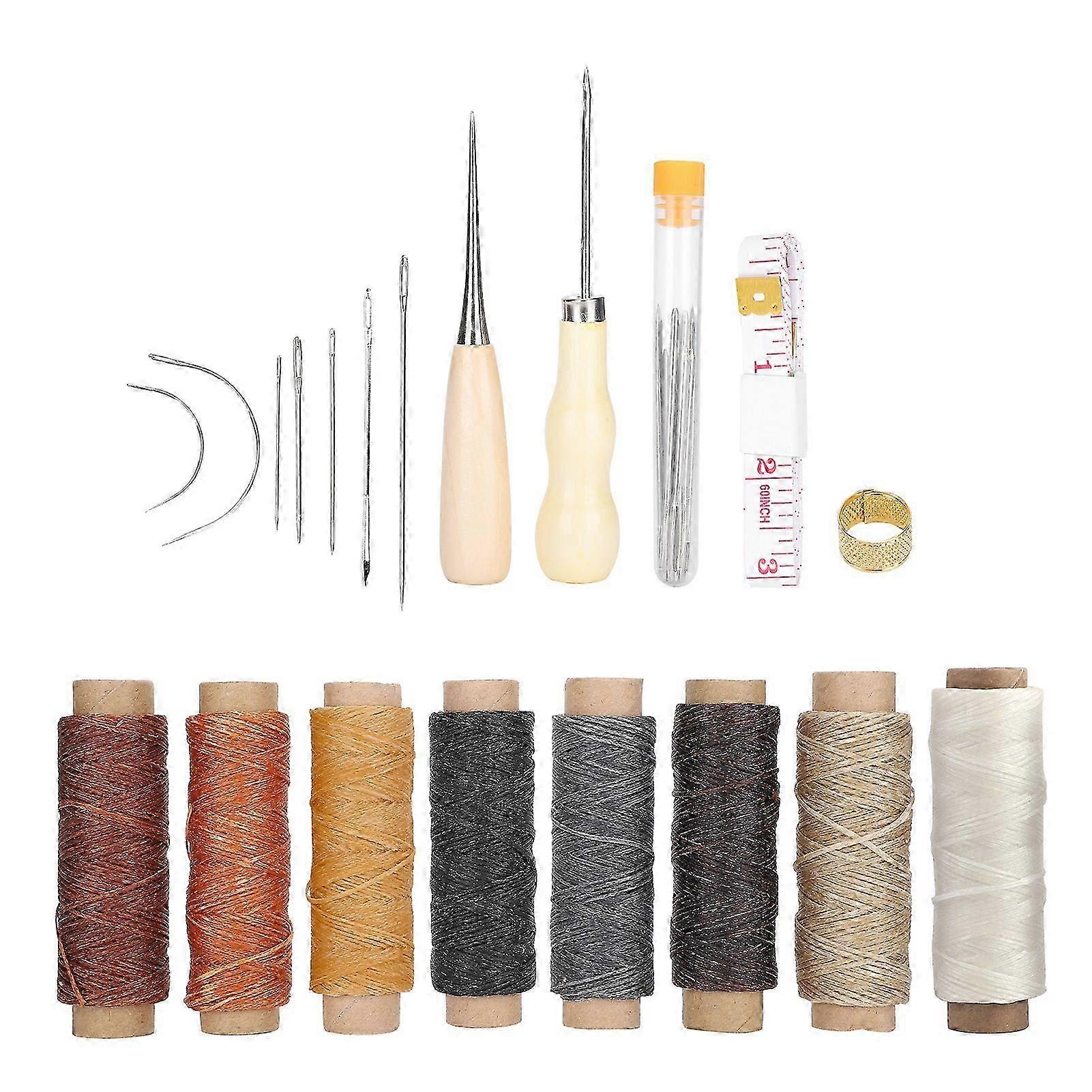 28Pcs Leather Sewing Kit Needles Thread Hand Repair Tools DIY HandMade Craft Set