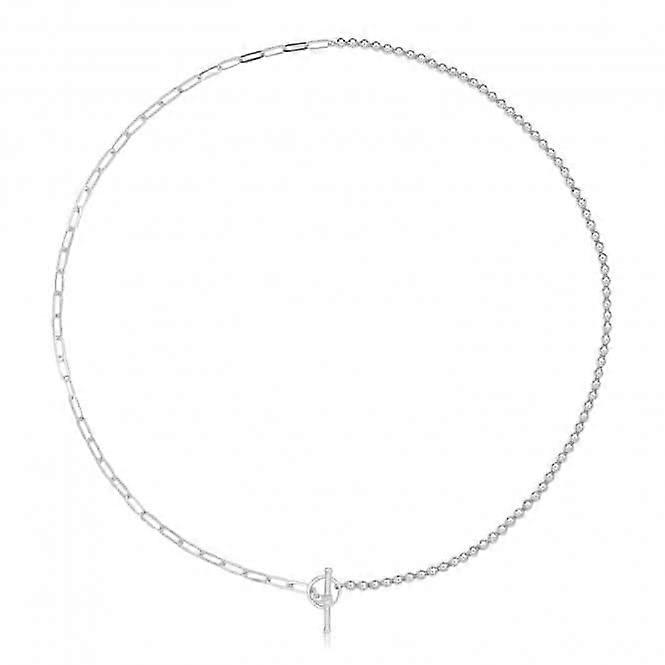 Acotis Silver Necklace Rhodium Plated Bead And Paperclip Chain T-Bar G3408rh