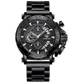 Nektom Herenhorloges Quartz Horloge Waterdichte Horloges Stalen Band Polshorloge Horloges Voor Heren Horloge Klok Sporthorloges Zwart