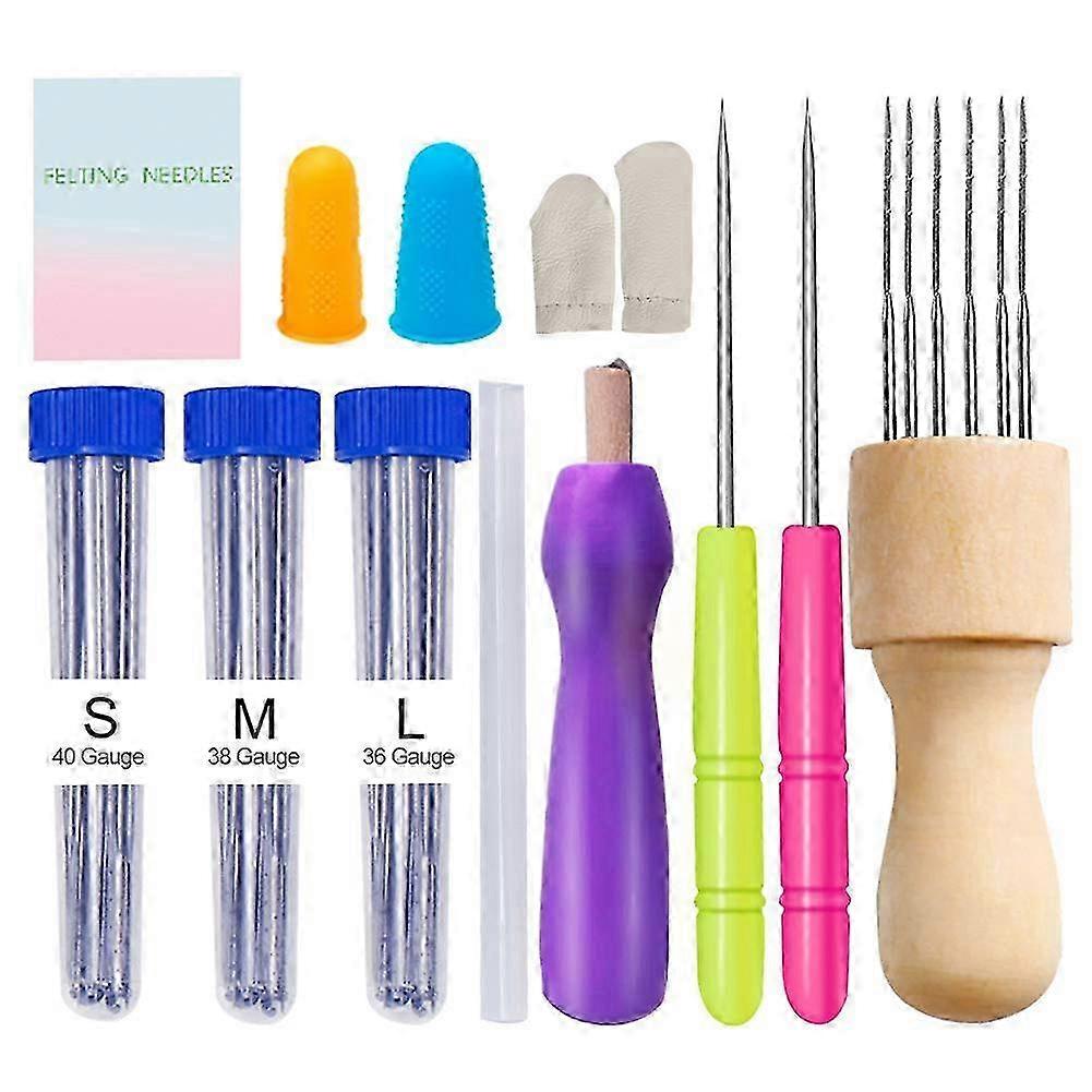 Beginner-Friendly Felt Needle Kit in 3 Sizes with Essential Felting Tools and Wooden Handle
