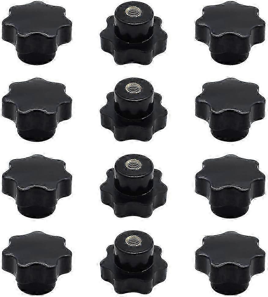 M6 Star-Shaped Clamp Knobs Black Plastic 6mm Thread 12-Pack for Mechanical Equipment