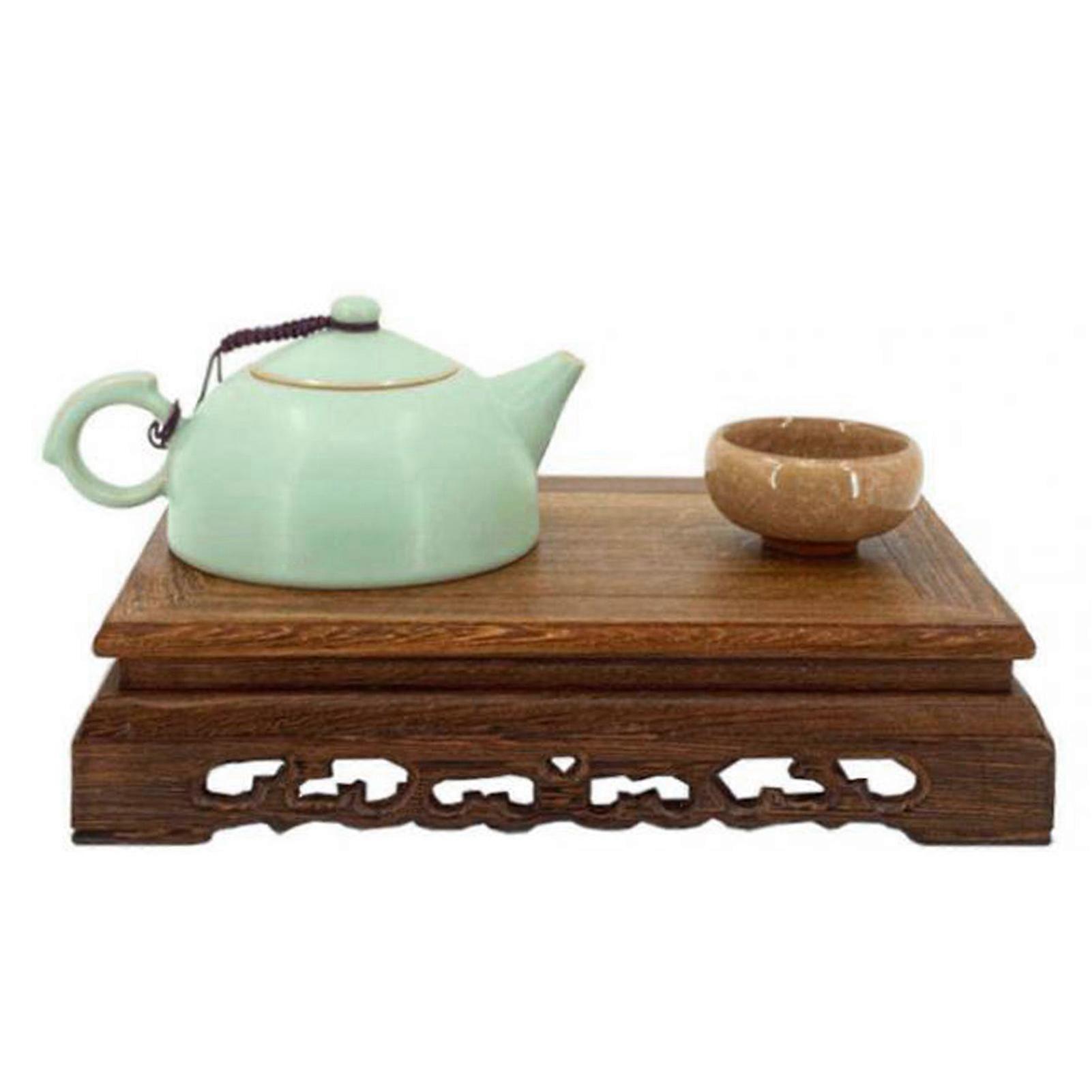 Rectangular Wooden Display Stand Carved Wood Base 13x7x3.8cm