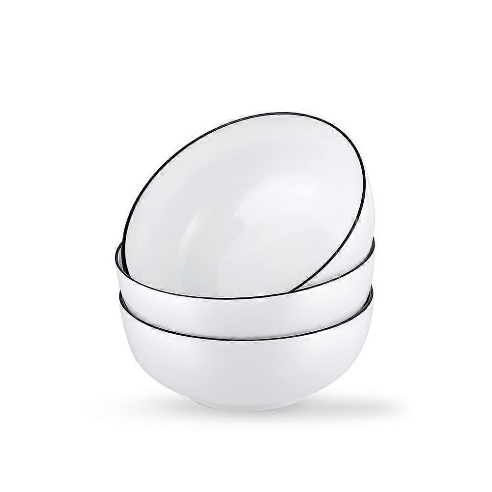 Cereal Pasta Soup Bowls Set of 3 - Large 60 Oz Stackable Round White Fine Porcelain Bowls (8 Inch)