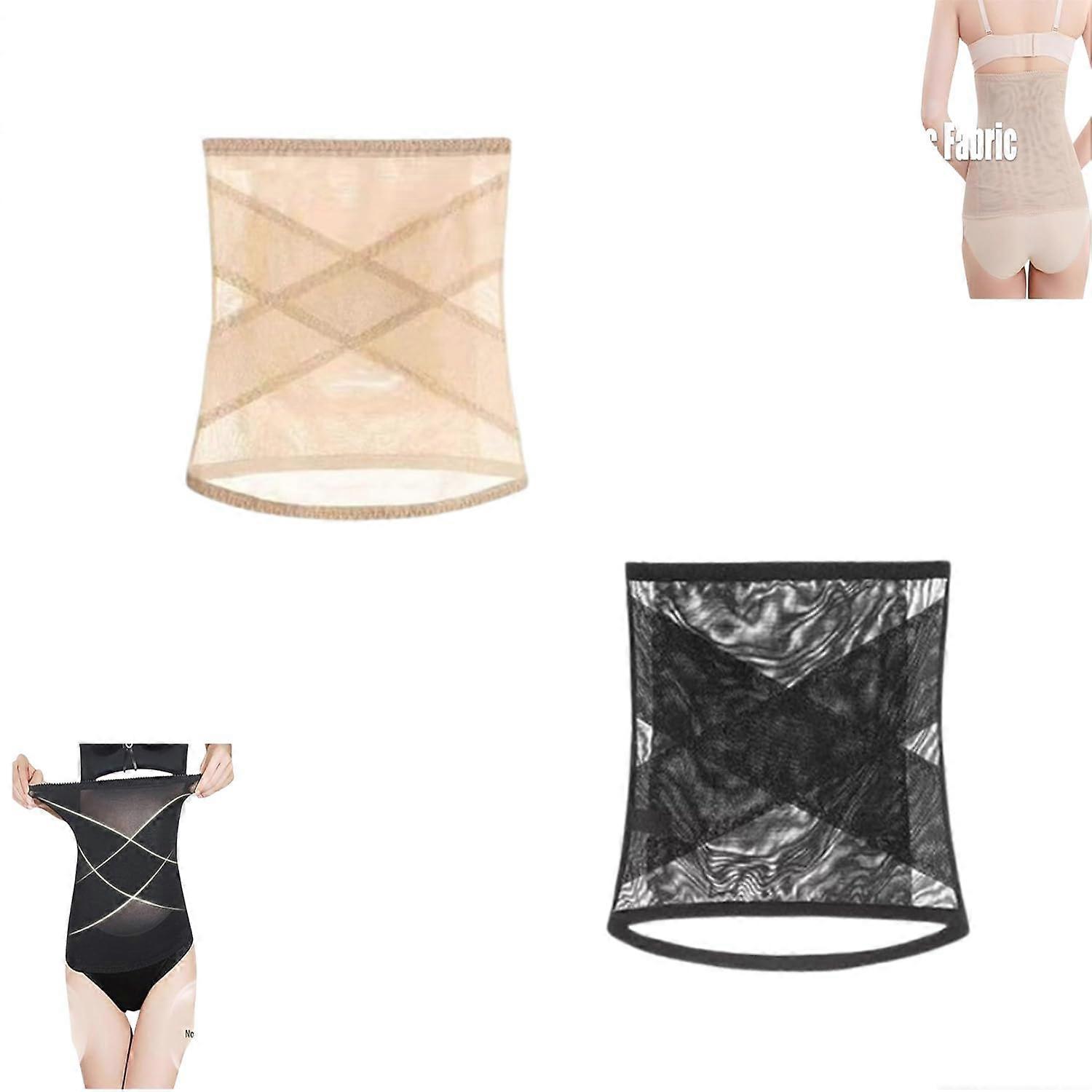 Cross Mesh Girdle For Waist Shaping, Breathable High Waist Corset, Body Shaper, Size S, Black and Skin