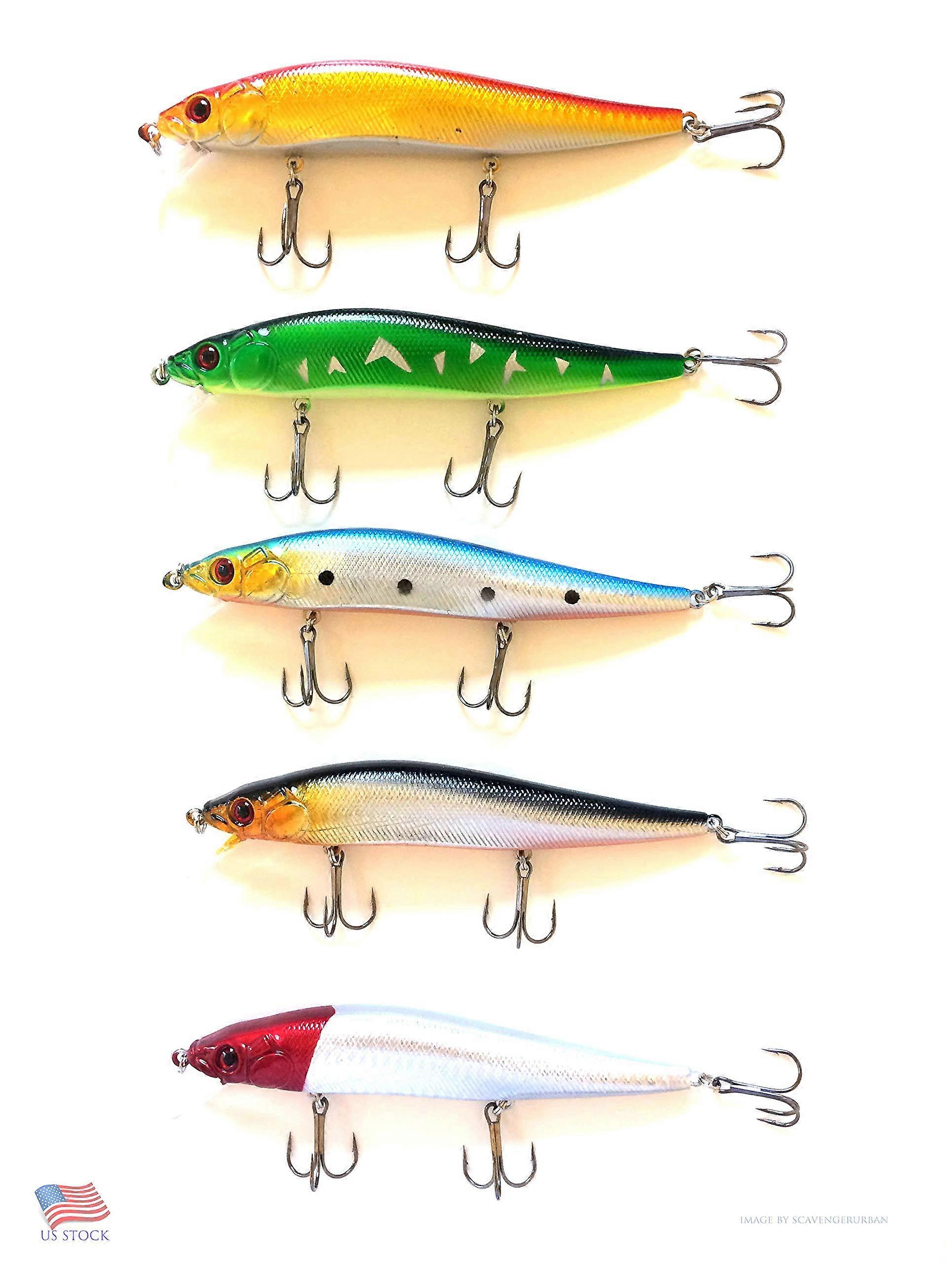 5 Large Hard Bait Minnow Swimbait with Treble Hooks, 3D Eyes, Crankbait Style, Freshwater Fishing Lure