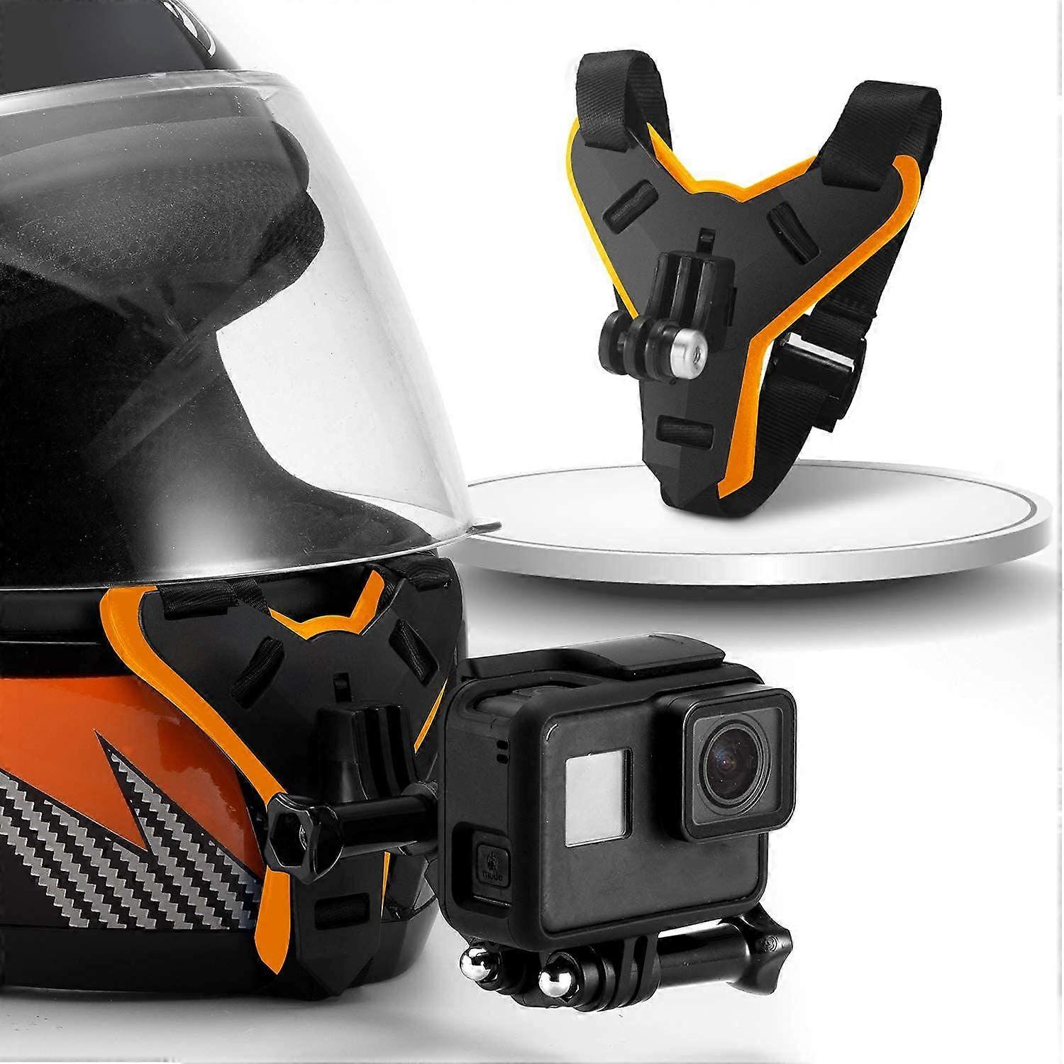 Motorcycle Helmet Chin Strap Mount Non-Slip & Shockproof Design (Orange)