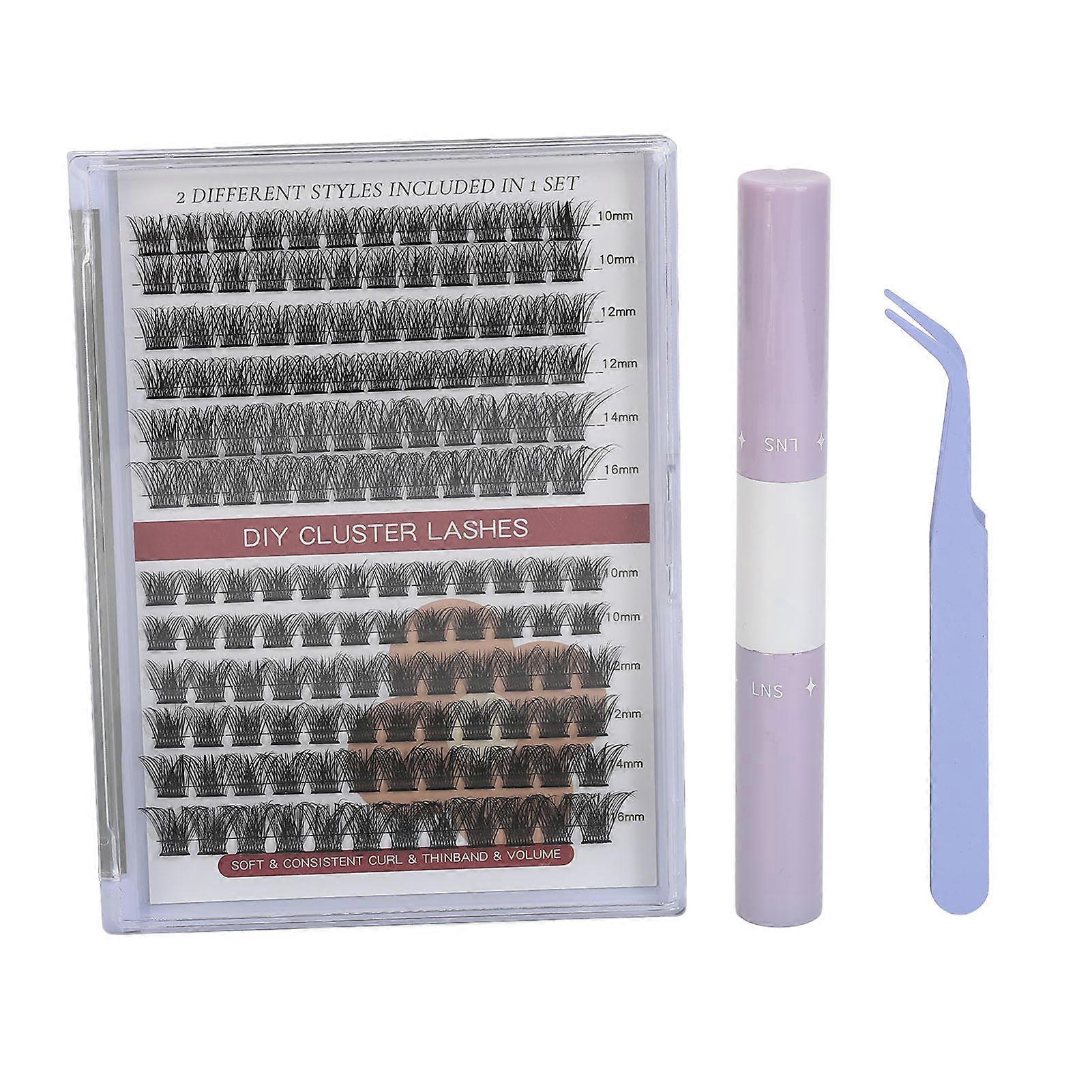 2 In 1 Eyelash Extension Kit DIY Portable Individual Volume Eyelash Cluster with 10ml Liquid