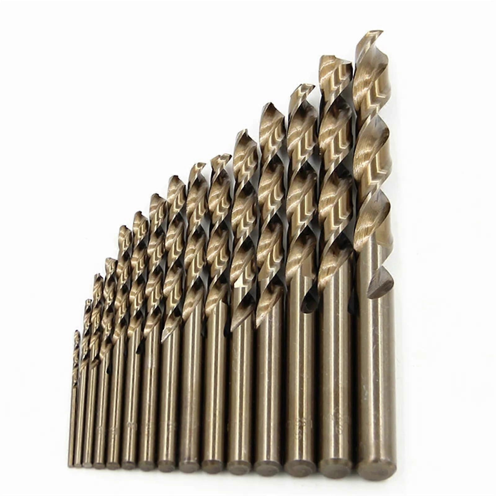 15pc M35 Cobalt Twist Drill Bit Set 1.5-10mm High Speed Steel Roasted Yellow Straight Shank Full Grinding Tool Set