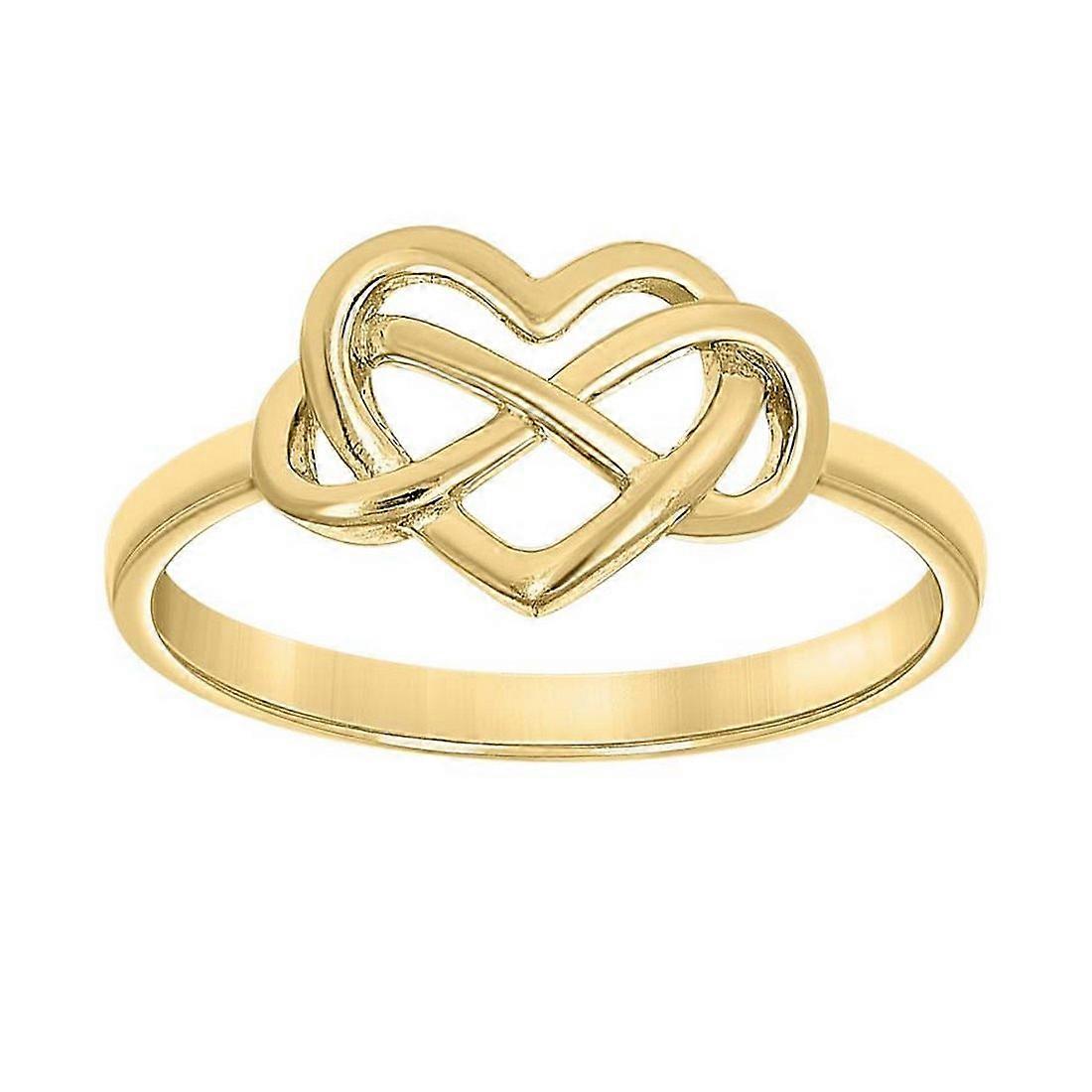 14Kイエローゴールドレディースインフィニティラブハートリング8.4x1.7mm幅のステートメントリング女性用-1.7グラム