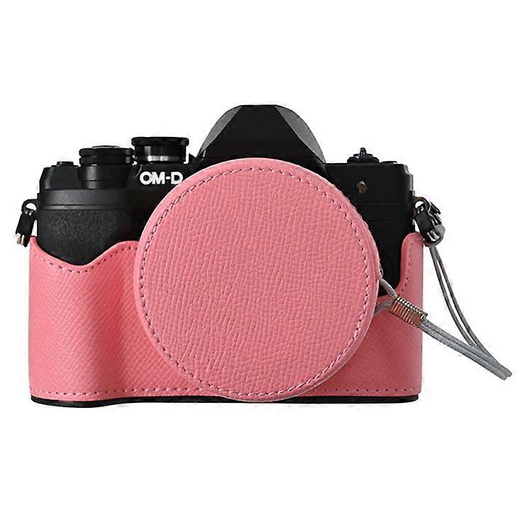Compatible For Olympus OM-D E-M10 Mark IV Camera Case Half Wrapped Leather Bottom Cover with Lens Cap