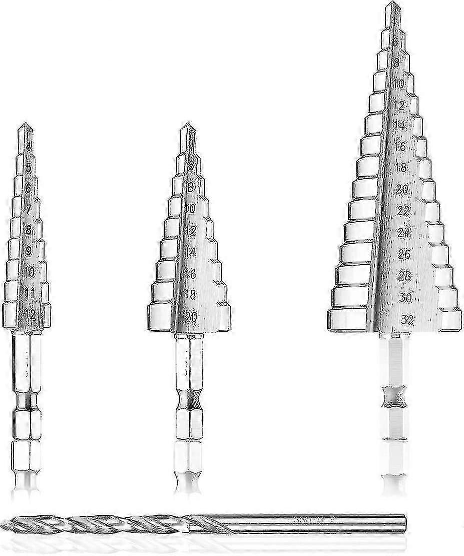 Hss Step Drill Bit, Mohoo 3pcs Cone Drill Bit 4-12mm/4-20mm/4-32mm Titanium Nitrided Step Cone Drill Bit 13 Steps Hex Shank Hss Cone Drill Bit For Ste