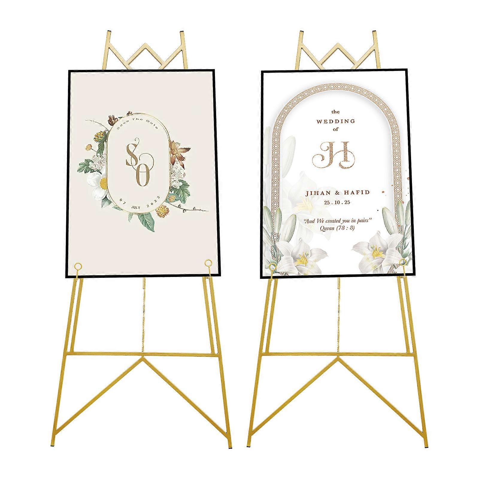2PCs Portable Floor Easel Stand For Decorative Display - Large Gold Wedding Easel Stand Great For Weddings, Welcome Signs, And Any Exquisite Displays