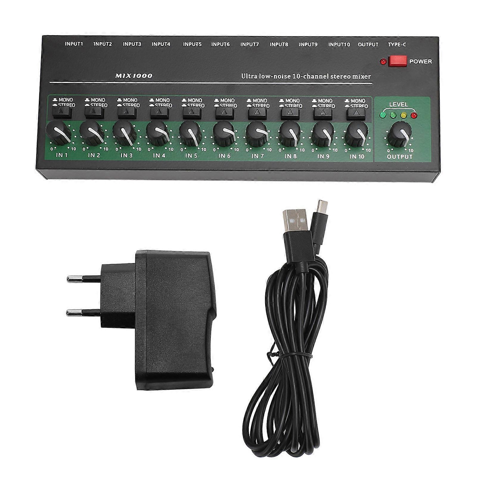 Professional 10-Channel Sound Mixer with Independent Volume Control and Low Noise Output