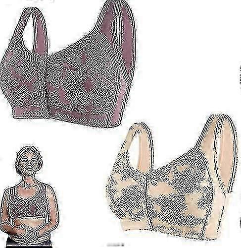 Cotton Front Closure Bra with Wide Shoulder Straps, 2pcs Convenient Front Snaps