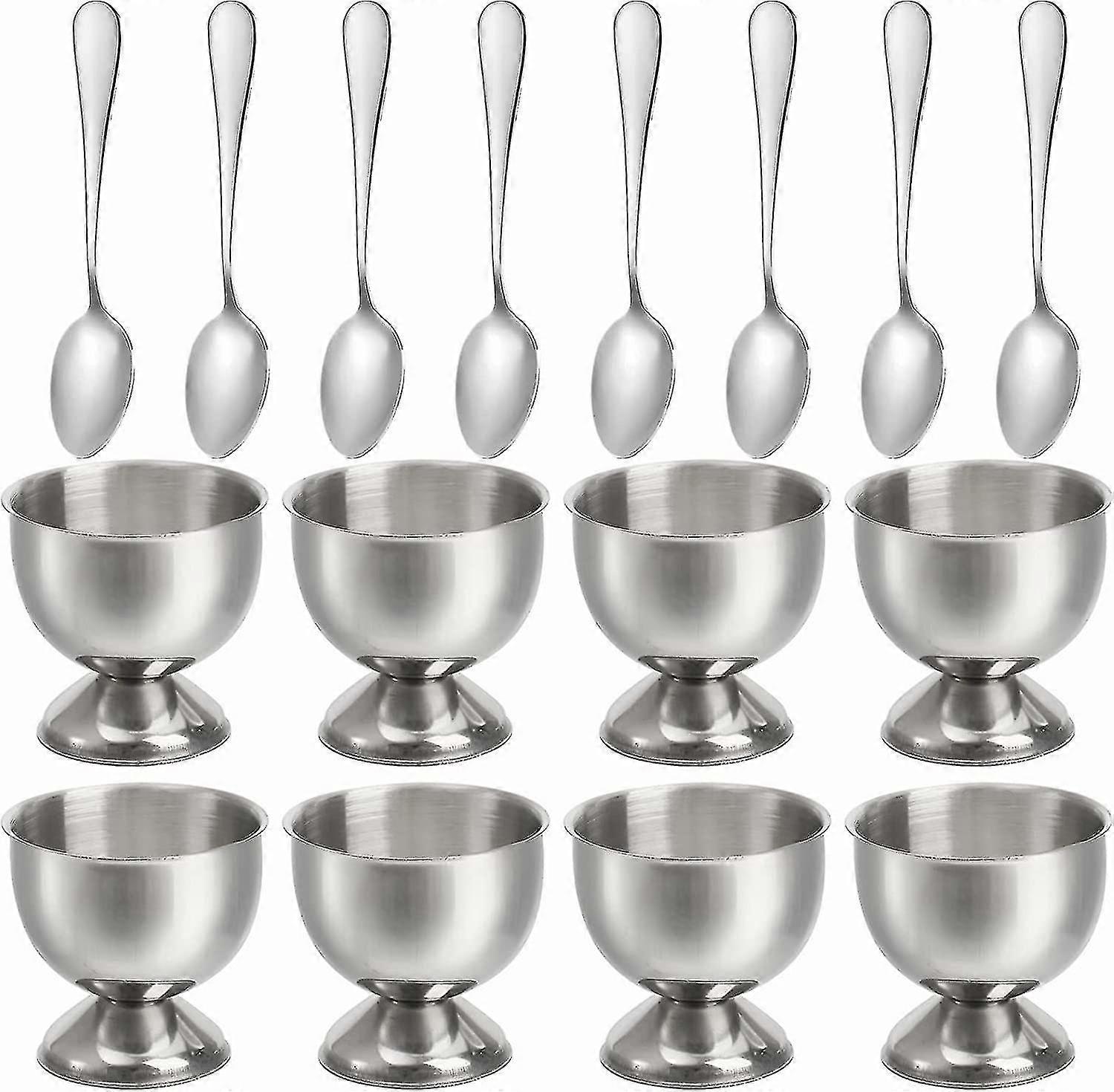 8 Pack Stainless Steel Egg Cup Holders with Spoons for Soft Boiled Eggs