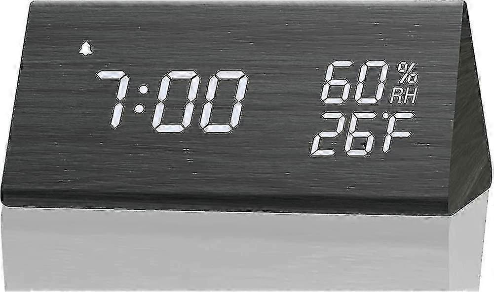 Sveglia digitale, con display elettronico a led in legno, 3 allarmi