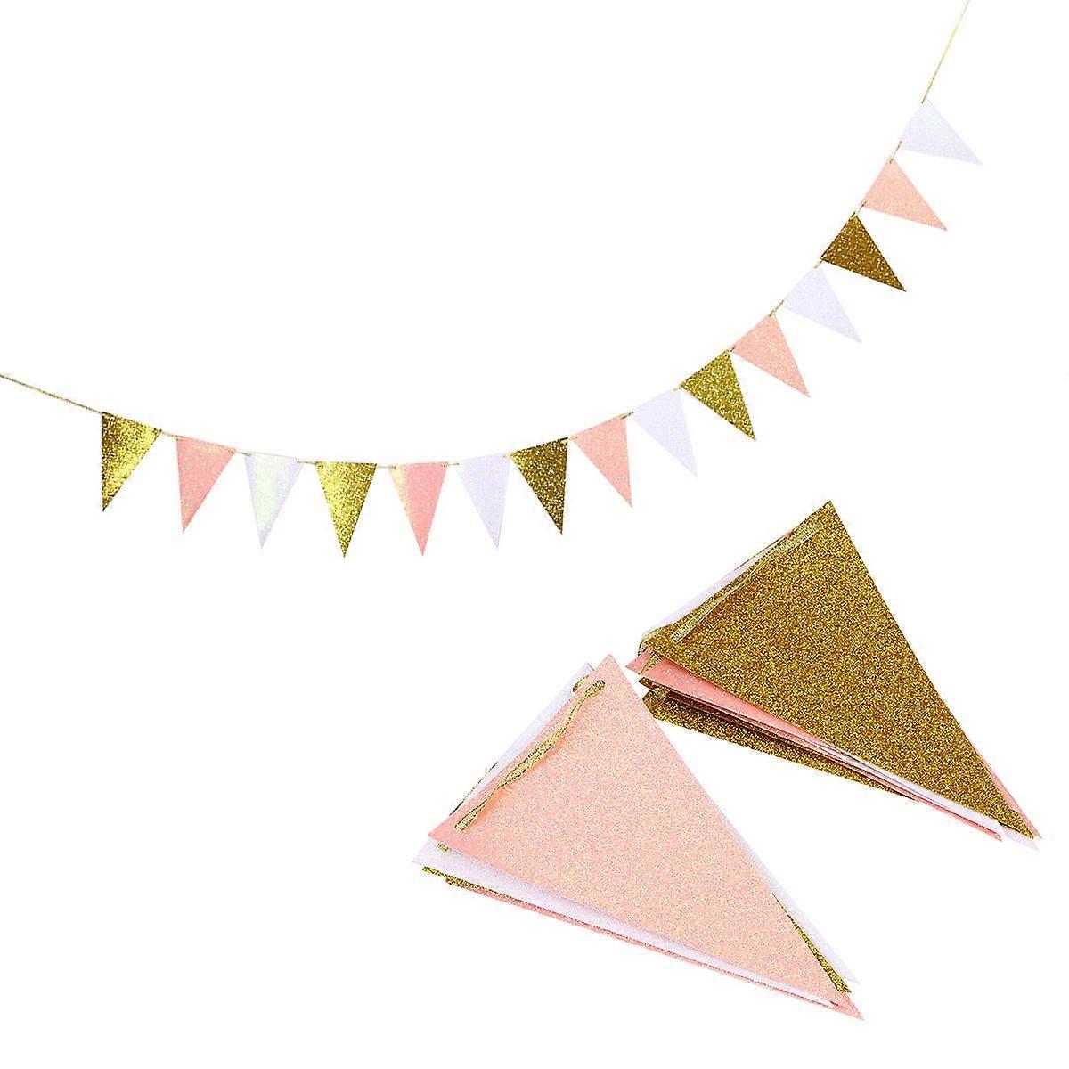 Pre-Strung Happy Birthday Banner Bunting Banner Hanging Gold Pink For Party Planners Birthday Party Supplies 1Pack