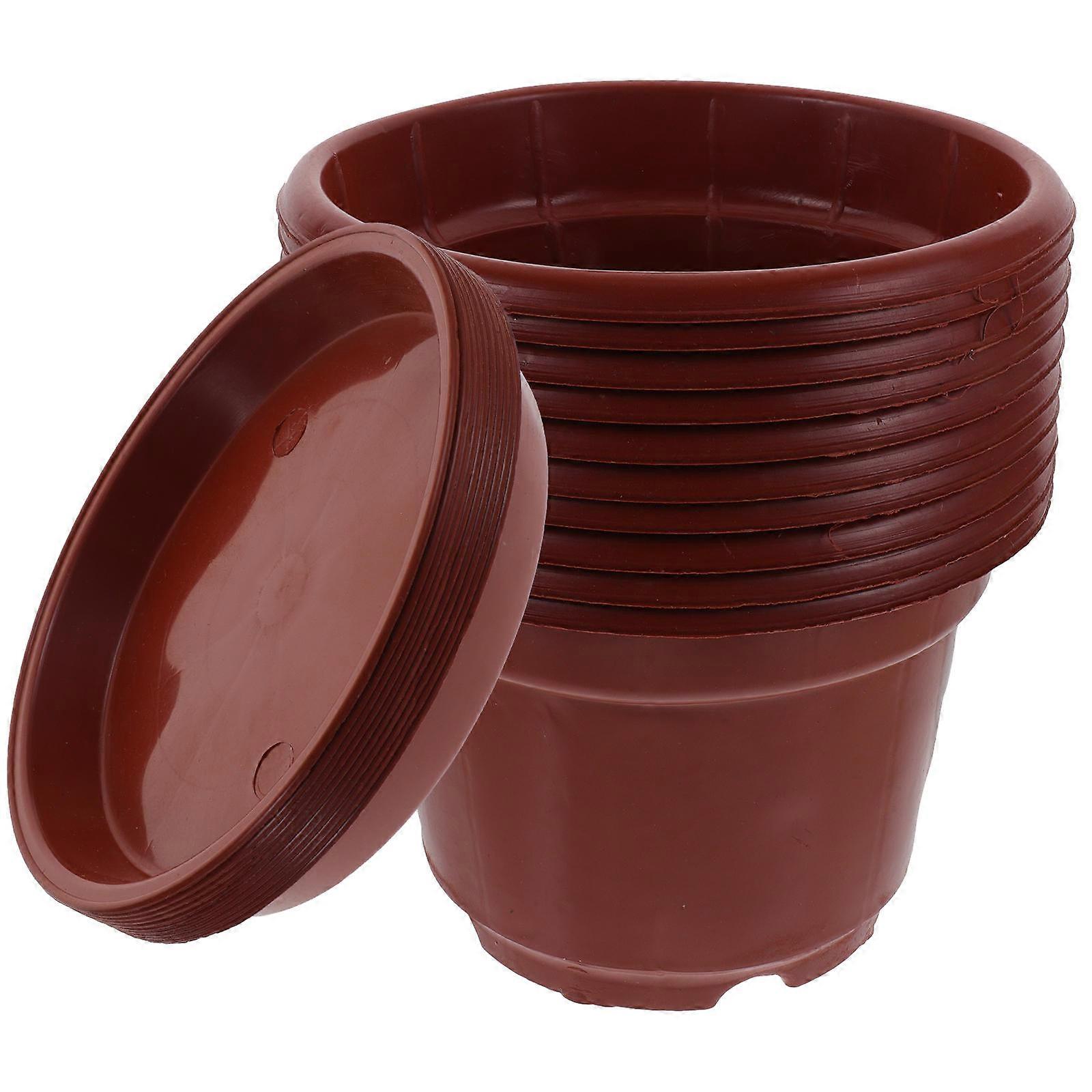 Planter Nursery Pots Reusable Plastic for Plant Enthusiasts Dark Red 18X13CM Drainage Hole 10Pcs