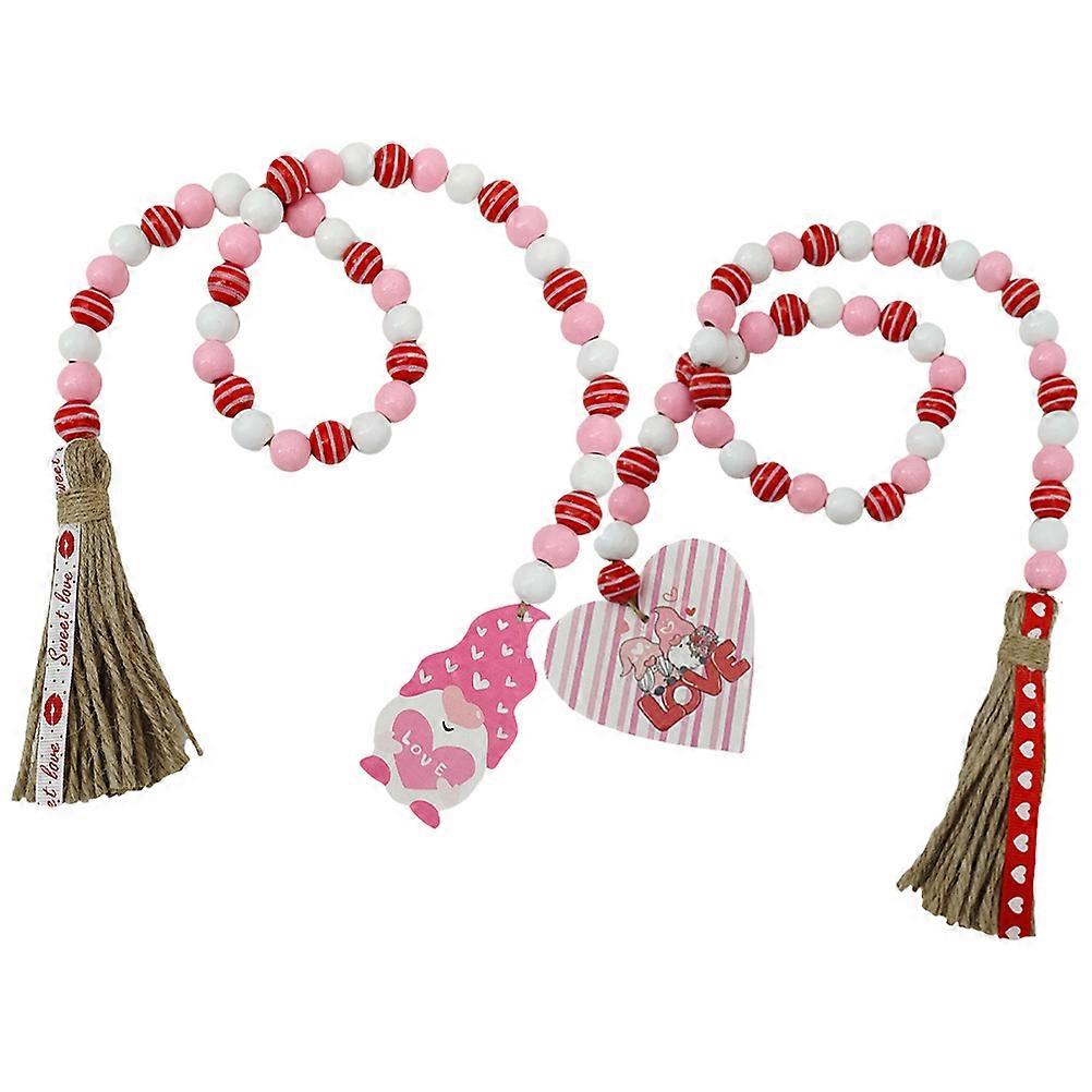 Tassel Beaded String Decor Rustic Wood Bead Garland Valentine's Day 1.6x1.6x85cm 2Pcs