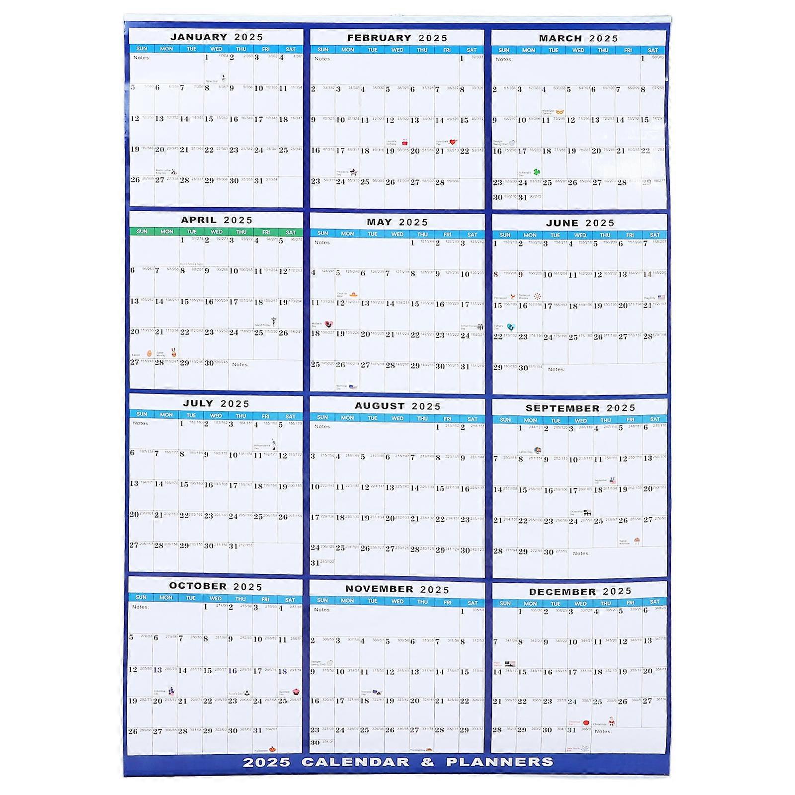 Wall Whiteboard Calendar Erasable Dry Erase Monthly Yearly Planner Blue 94.00X61.00X0.05CM Edge Design 1Pcs