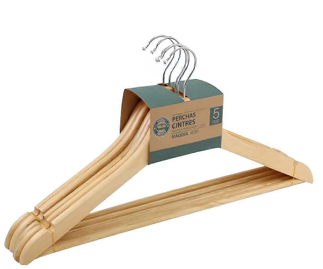 15112 Wooden Coat Hanger Set of 5, 44.5 x 23 x 1.2 cm, Durable Natural Wood, Non-Slip Design, Ideal for Jackets and Coats
