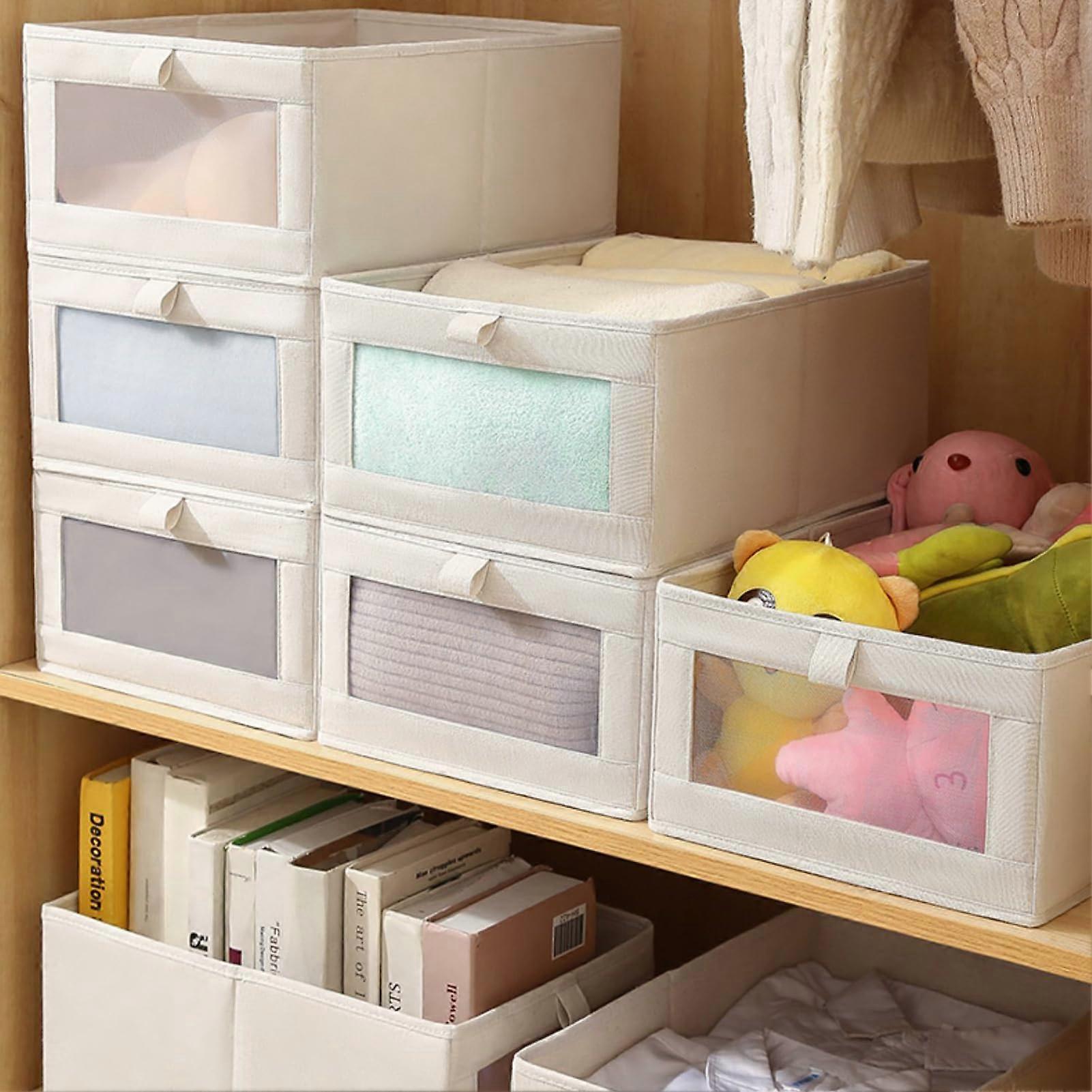 Set of 4 Wardrobe Organiser, Clear Drawer Organiser System, Foldable, 42 x 27.5 x 17 cm, Beige