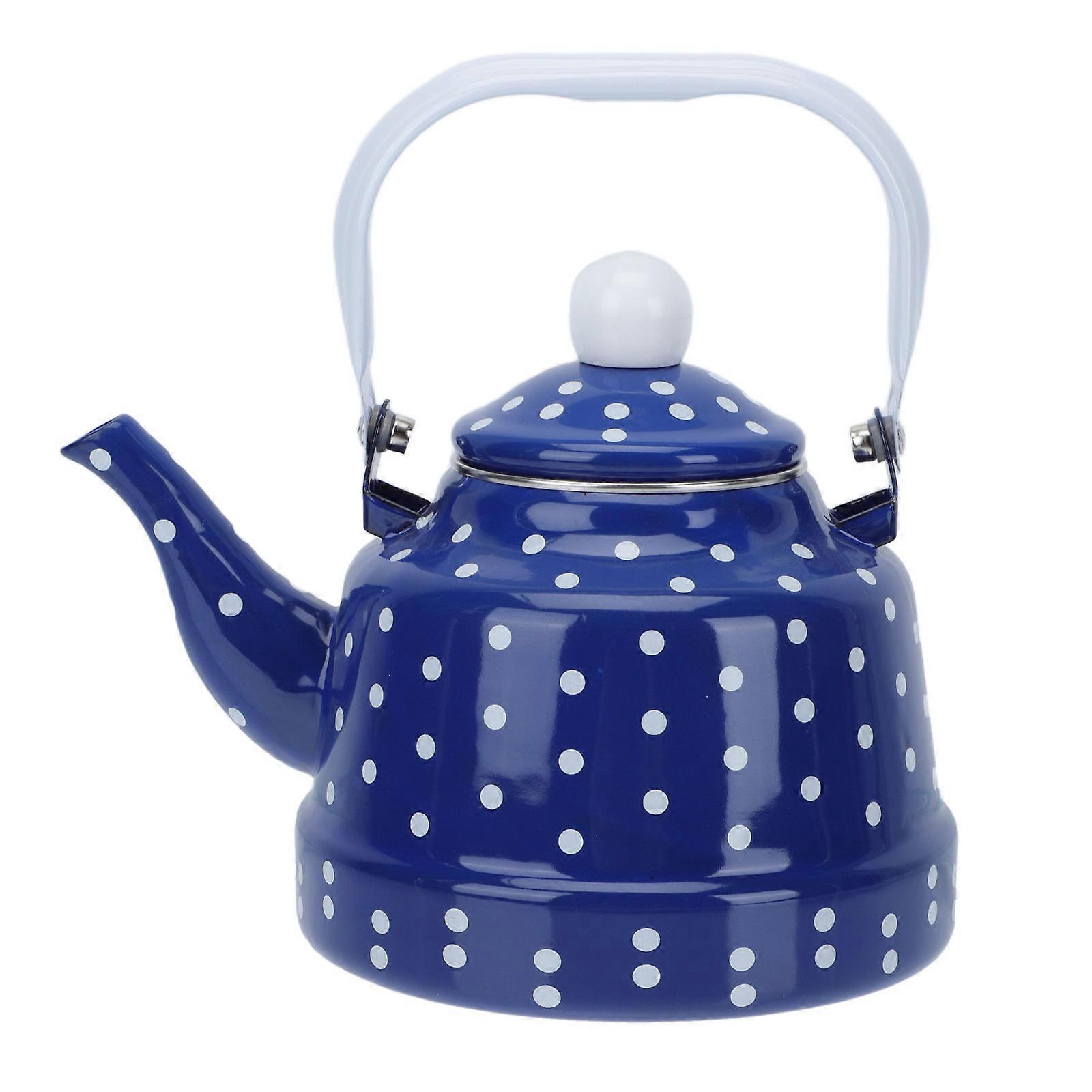 Enamel Heating Water Kettle with Steel Handle, Classic Blue White Design, Large Capacity Teapot for Kitchen Tea Hot Drinks