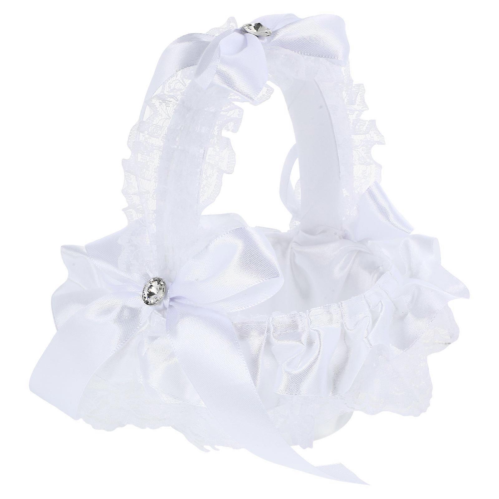 White Lace Flower Basket for Wedding Ceremony – Small Decorative Petals Container for Special Events, Birthdays, and Holidays