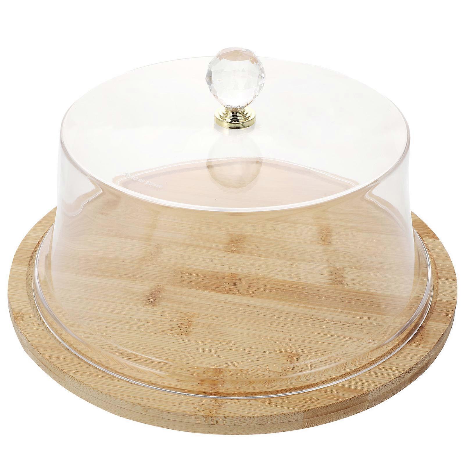 Acrylic Food Display Cover with Bamboo Tray for Home Use Transparent Lid Dust Proof 1 Set