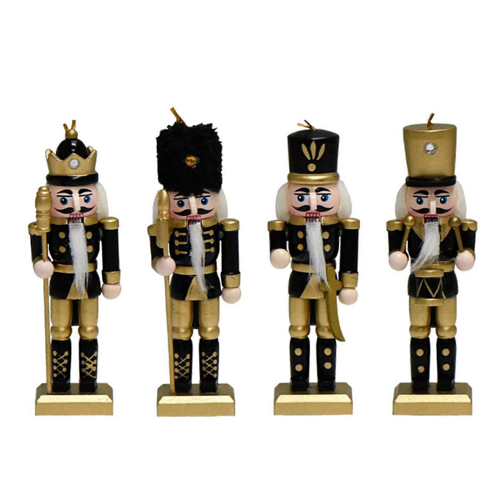 Nutcracker Figurine, Handmade Christmas King Soldier, Decorative Desktop Ornaments, Holiday Home Decor Set of 4