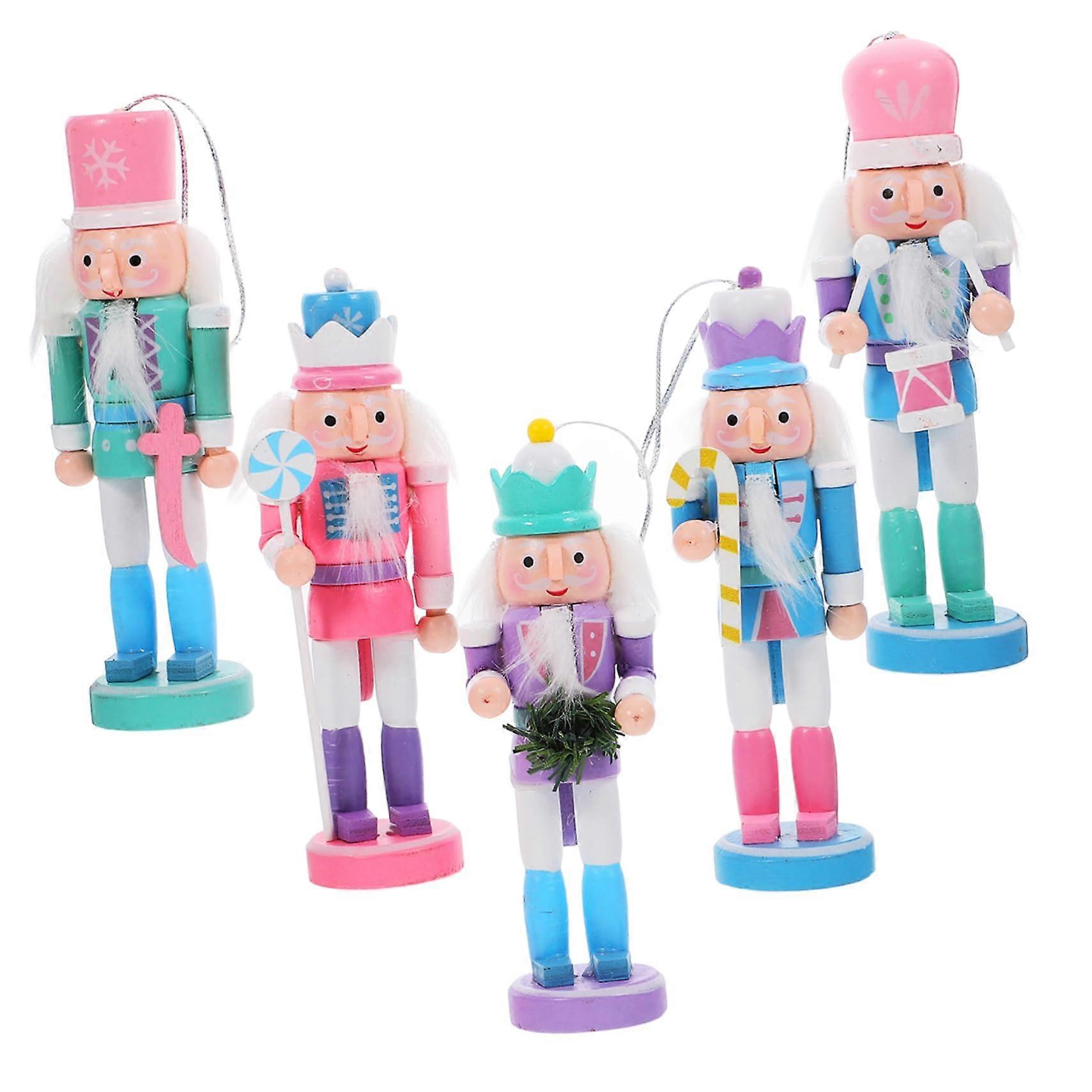 Nutcracker Figures Pack of 5 Wooden Decorations Traditional Art Christmas Tree or Table Cosy and Playful Note