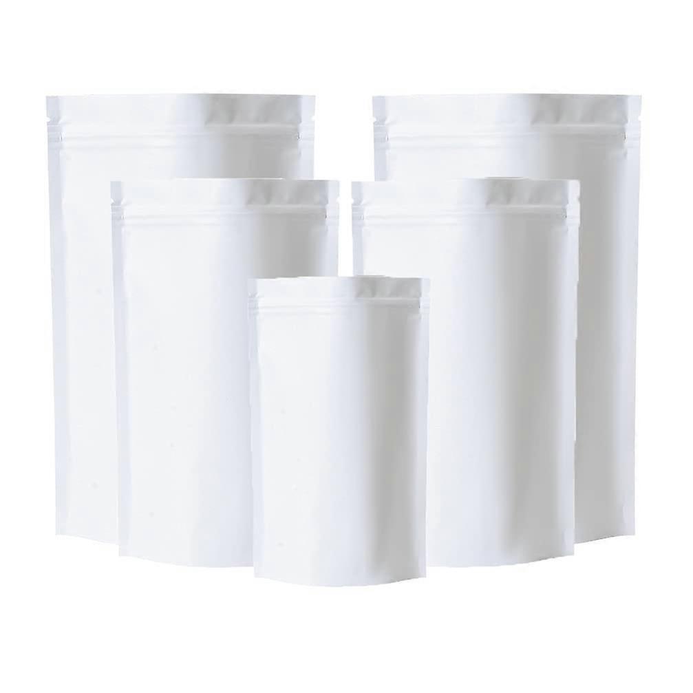 Mylar Foil Bags For Food Storage Stand Up Pouches Zip Lock Heat Seal Aluminium Front 10x15 cm White Pack Of 100