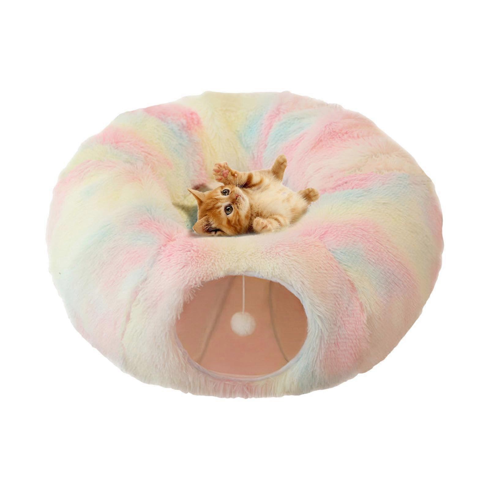 Tunnel Bed for Indoor Cat Donut Tunnel Plush Tunnel Cat Beds Donut Cat Cave Warm Soft Removable Washable Cat Couch for Large Cats and Medium Cats