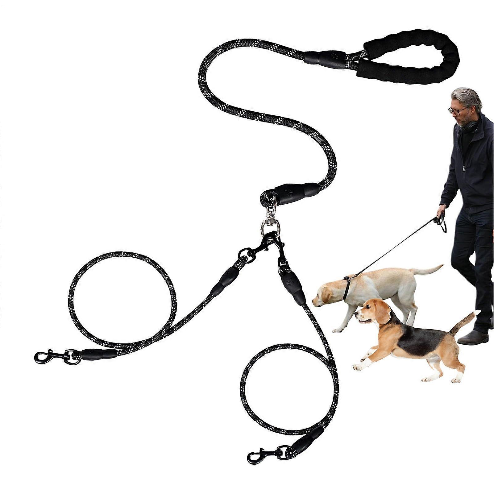 Double-Clip Dog Leash For Two Dogs Split Walking Harness For Pets On The Go Black Size L