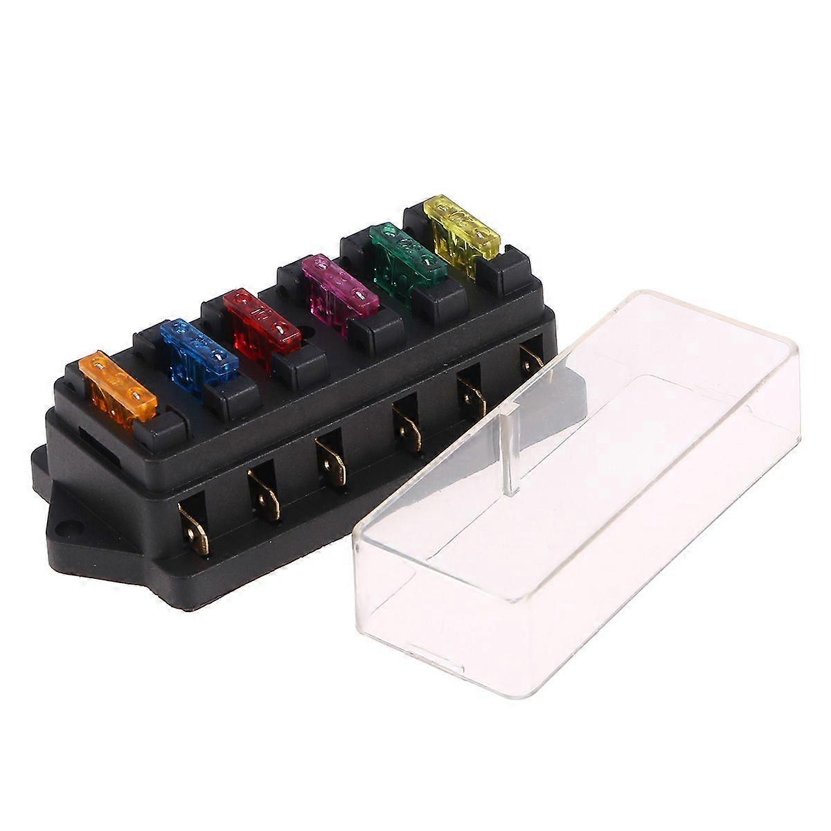 6-Way Illuminated Fuse Box Holder Block with Fuses for Automotive Boat Marine Car Van