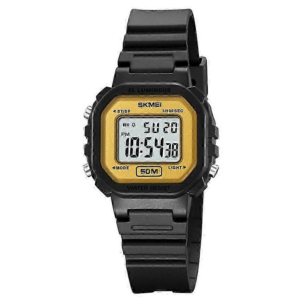 Digital Electronic Watch for Students with Square LED Display, 50M Water Resistant - Black/Gold