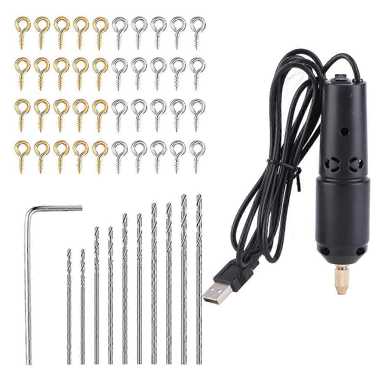 Bärbar Mini Elektrisk Borr 0,8 ?1,2 mm USB-driven mikroborr med 10 st bitar för smycken