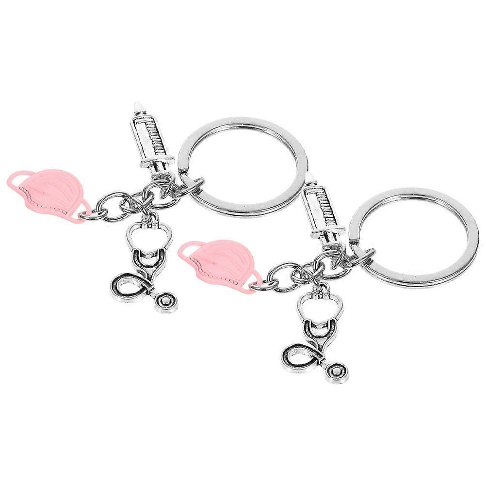 ドクター&ナースキーホルダーセット、スタイリッシュな医療ペンダント、バッグ、ハンドバッグ、車用キーアクセサリー、医療従事者のためのユニークなデザイン、ピンク