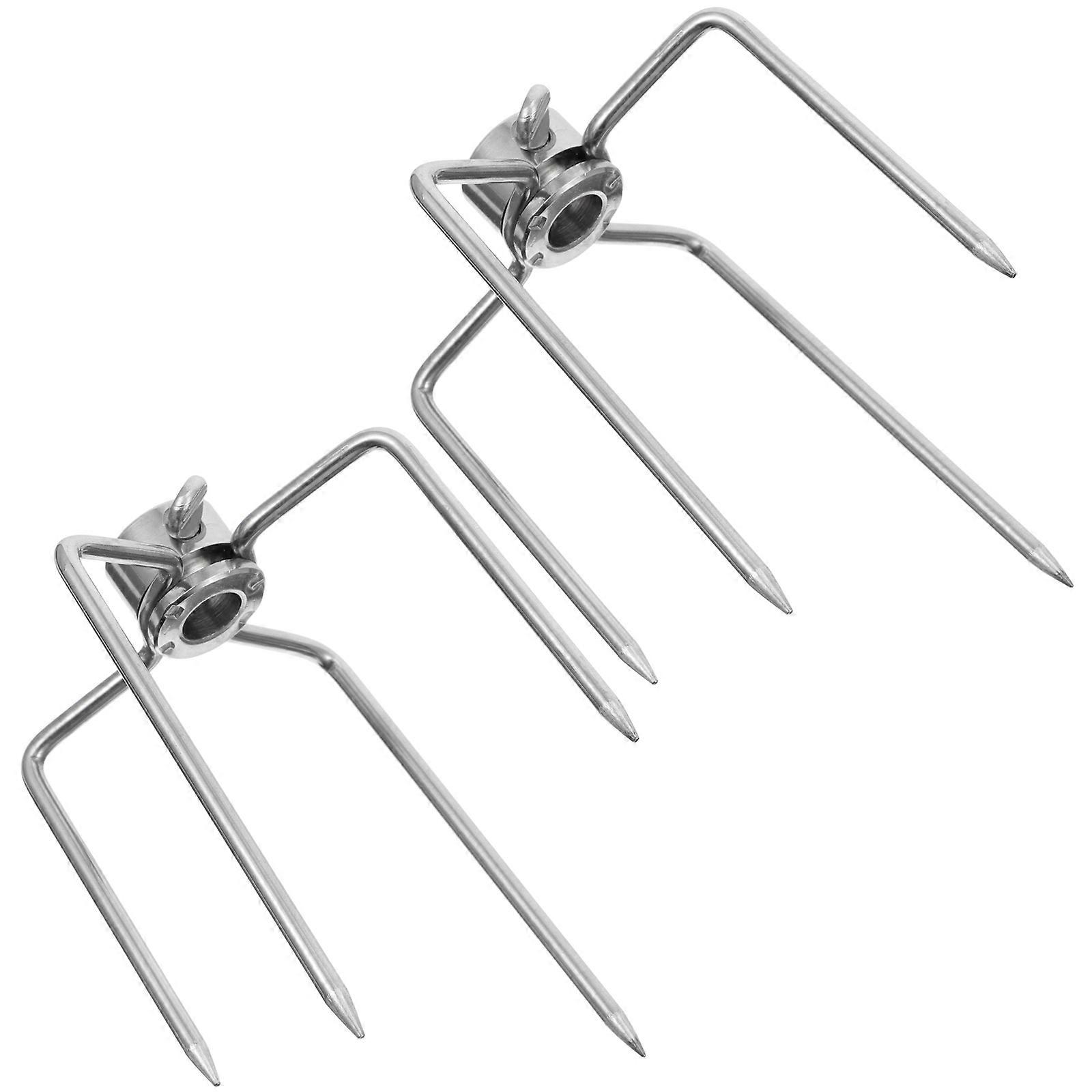BBQ Accessories 2Pcs Grill Replacement Rotisserie Meat Forks Silver Stainless Steel Rust Resistance Barbecue Party