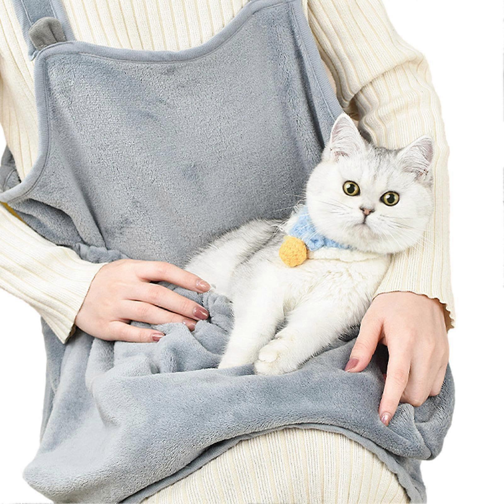 Pet Sling Carrier Bag Arctic Fleece Pet Carrier Apron, Hands , gray