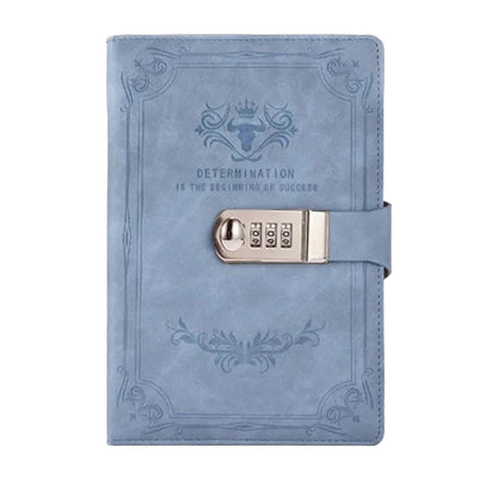 Diary with Code A5 200 Pages Retro Password Book with Lock Diary Thickened Creative Hand Ledger Student Notepad Stationery Notebook (Blue) A5 Blue