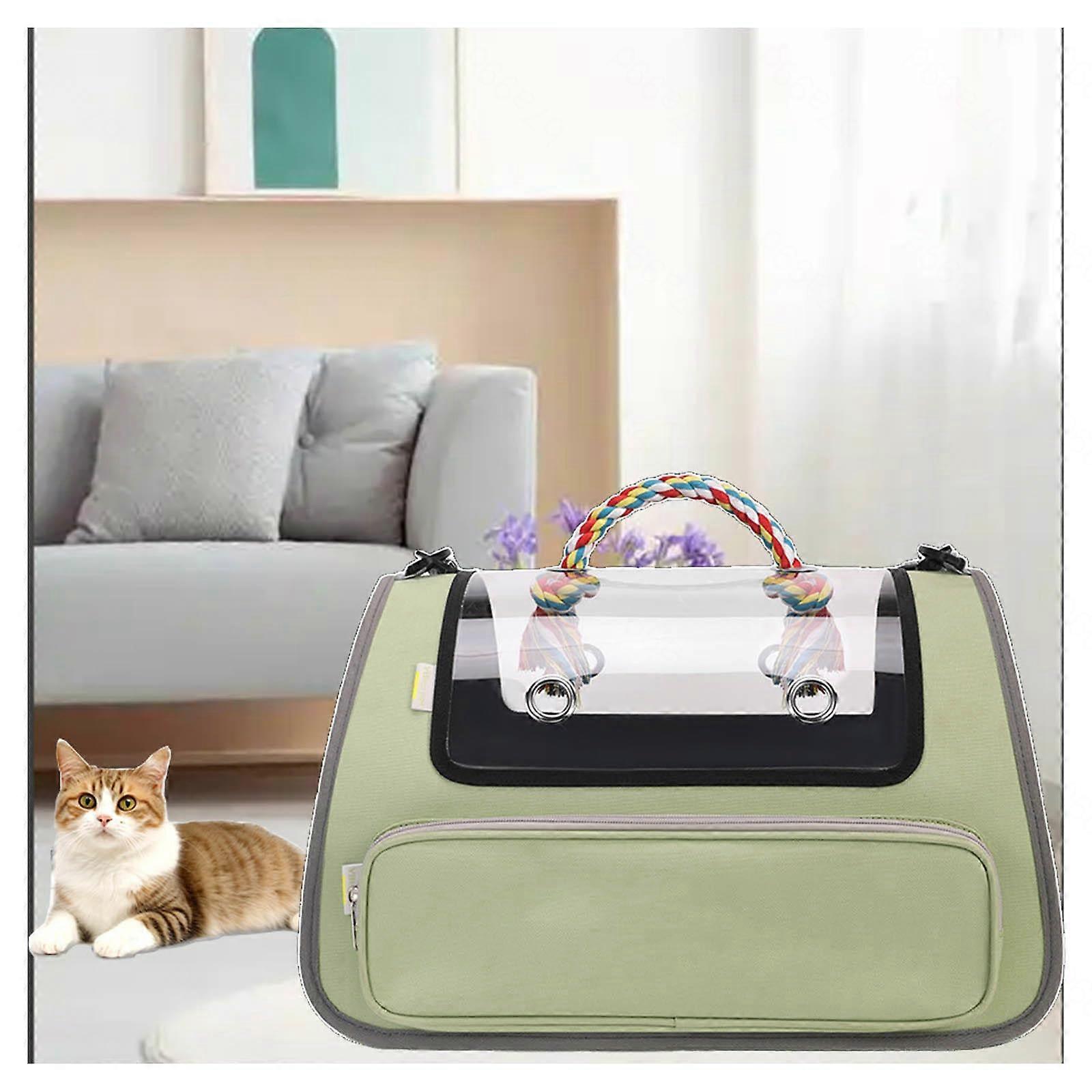 Foldable and Breathable Cat Carrier Bag, Adjustable Shoulder Strap Pet Carrier for Large Cats and Kittens up to 7kg, Green