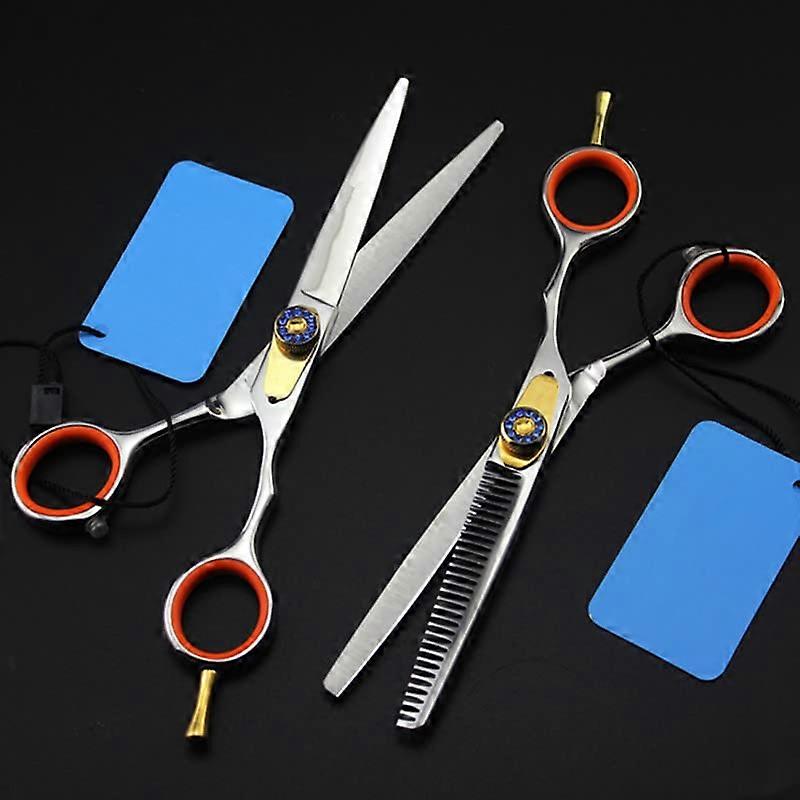 Hair cutting scissors, 6 inches, professional 440C steel scissors, gemstone hair scissors, thinning scissors, barber scissors (Set B)